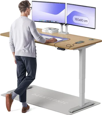 Produktbild von Desktronic HomePro Elektrisch höhenverstellbarer Schreibtisch 160x80cm Massive Eiche/Graumit Memory-Funktion, Anti-Kollisions Technologie, USB-A und USB-C-Ladeanschlüssen