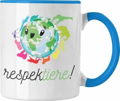 Produktbild von Trendation - Respek-Tiere Tierschutz Tasse Veganer Geschenk Vegan Vegetarier Geschenkidee Tierschutz (Blau)