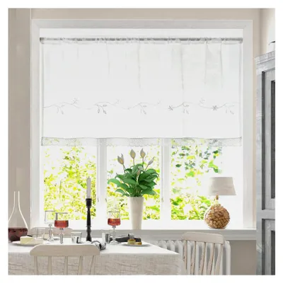 Produktbild von Voile Spitze Kurzgardine, halbtransparent mit Stickerei, Scheibengardinen, Bistrogardine, weißer Küchenvorhang, Vintage Landhausstil, 30×120 cm (H×B), 1 Stück