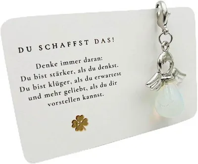 Produktbild von Glücksbringer Schlüsselanhänger mit Edelstein und Karte, Handgefertigt, Geschenkbox
