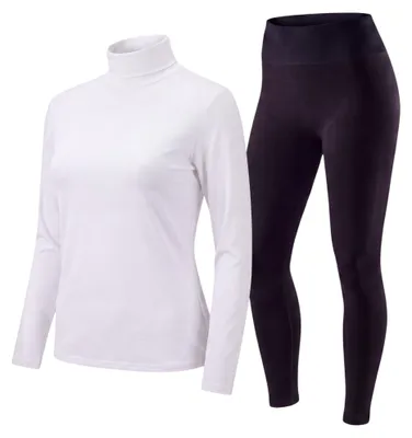 Produktbild von Thermounterwäsche Set Damen 2-teilig Rollkragenshirt und schwarze Thermoleggings