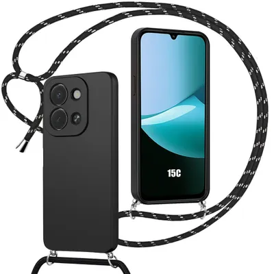 Image de Coque pour Xiaomi Redmi 15C 4G/5G, Protection Silicone Anti-Rayure Antichoc avec Bandoulière Noire