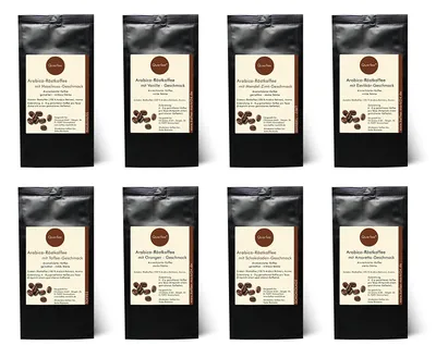 Produktbild von 8 x verschiedene Kaffee mit Geschmack als Kaffee Probierset oder Kaffee Geschenkset