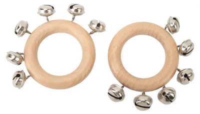 Image de 2 cloches à main, hochet, rondes, 8 cm de diamètre, shaker, instrument de musique pour les soirées dansantes