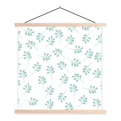 Produktbild von MuchoWow® Textilposter Blätter - Muster - Blau 60x60 cm mit holzfarbenen Rahmen - Wanddekoration