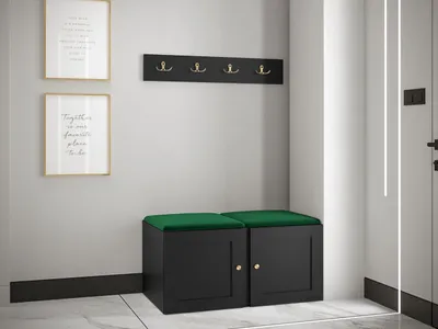 Produktbild von MIRJAN24 Garderoben-Set Orion Ramiro VI, Schuhschrank, Kleiderhakenbrett, 2x Sitzpaneel 42x42, Metallgriffe, 4 Kleiderhaken (Farbe: Schwarz, Manila 35)