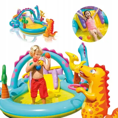 Produktbild von Intex Aufblasbarer Wasserspielplatz Dino mit Rutsche und Fontäne
