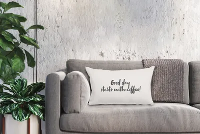Produktbild von MuchoWow® Zierkissen Sofakissen Wohnzimmer Dekokissen 50x30 cm Zitate - Sprichwörter - Kaffee - Ein guter Tag beginnt mit Kaffee! - Wohnzimmerdekoration - Polster mit Photo
