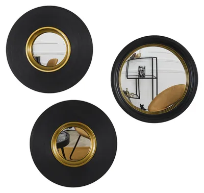 Konvexspiegel 25,5 cm, Schwarz/Gold, modernes Design