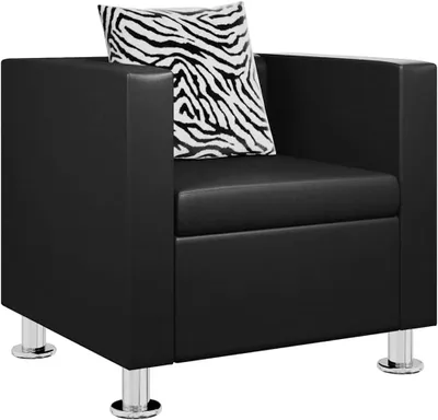 Produktbild von Schwarzer Sessel aus Kunstleder, 70 x 62,5 x 63 cm, mit modernem Design und dick gepolstertem Kissen für Wohnzimmer, Schlafzimmer oder Büro