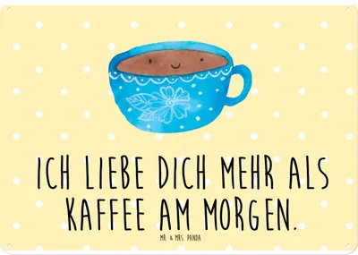 Produktbild von Mr. & Mrs. Panda tafel Kaffee Tasse DIN A4 - Gelb Pastell - Geschenk, Liebe, Türschild, Geschmack, Glücklich, Genuss, Wandbild, Gute Laune, Blechschild, Schild