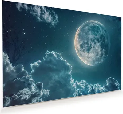 Produktbild von Glasbild 120x80cm in XXL für Wohnzimmer, Schlafzimmer Motiv Mond über Wolken