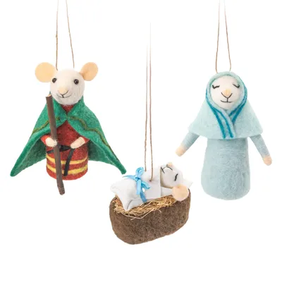 Produktbild von Heiligen Familie Maus Filz Weihnachthänger (set 3) - Sass & Belle
