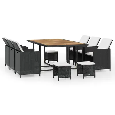 Image de vidaXL Ensemble de jardin 11 pièces Poly rotin acacia noir
