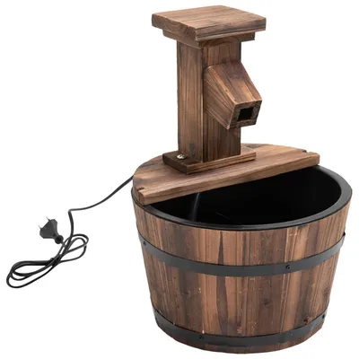 Produktbild von Gartenbrunnen Zierbrunnen Springbrunnen Fassbrunnen Wasserfall Holzeimer Tannenholz + Metall Dunkelbraun Ø27 X 37 Cm