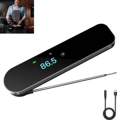 Produktbild von Fleischthermometer Digital, Sofortige Ablesung, OLED-Display, IP67 Wasserdicht, Präzision ±0,5°F, Schnell für Grillen, Kochen, Smoken