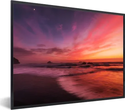 Produktbild von MuchoWow® Gerahmtes Poster Strand - Meer - Natur - Abend 40x30 cm - Poster mit Schwarzem Bilderrahmen Wandposter Rahmen Foto Bilder - Kunstposter - Wanddekorationen