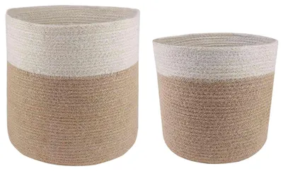 Image de Ensemble de Pots à Plantes 2 pcs Naturel et Blanc Ø 28 x 28 cm
