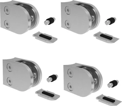 Produktbild von Sellon24® Glasklemme 4 Stück Glashalter Edelstahl für Rohr 42,4 inkl. Gummieinlage Glas 6,00-10,76mm MOD20 mit Sicherungsplatte