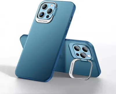 Produktbild von Ultra Thin Metall Stand Telefon Gehäuse Kamera Schutzhülle blau für iPhone14 plus