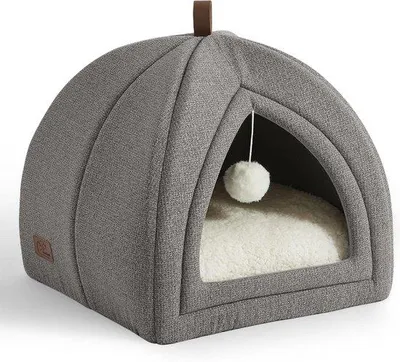 Produktbild von Große Katzenbett - 40 x 40 x 40 cm Katzenbett mit abnehmbarem Sherpa-Katzenkissen - hellgrau