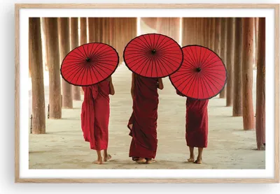 Produktbild von Gerahmtes Poster - Rahmen in heller Eiche - Bhutan Regenschirm Rot - 91,5x61 cm - Wand Bild - Wanddeko - Wandbilder - Wandposter - Bilderrahmen - Bilder - Kunstdruck - Wandbild - P2NAA91x61-4290