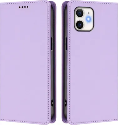 Produktbild von Handyhülle für iPhone 11, Kunstleder Klapphülle Stoßfeste Magnetische Hülle mit Ständer Violett