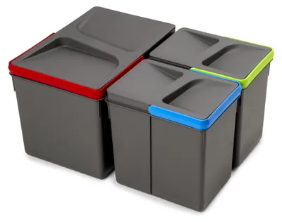 Zdjęcie produktu dla Emuca Zestaw pojemników do recyklingu do szuflad kuchennych Recycle, wysokość 216 mm, 1x12 litrów, 2x6 litrów, Plastik, Szary antracytowy
