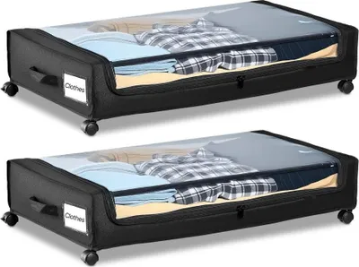 Obrázek produktu pro Komoda pod postel Úložný vak pod postel - tkanina Oxford 2 ks na kolečkách - 770 x 470 x 173 mm Kontejner pod postel - průhledné víko, mobilní úložný box - ideální na oblečení a obuv