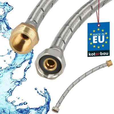Obrázek produktu pro KOTARBAU® Flexibilní hadice 1/2 palce Vodní hadice 30 cm Odolná hadice s vnějším závitem x vnitřním závitem Připojovací hadice k armaturám Hadice k vodovodnímu kohoutku