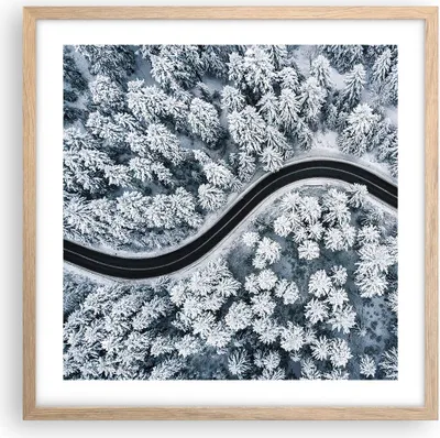 Produktbild von Gerahmtes Poster - Rahmen in heller Eiche - Wald Winter Straße - 50x50 cm - Wand Bild - Wanddeko - Wandbilder - Kunstposter - Wandposter - Bilderrahmen - Bilder - Kunstdruck - P2NAC50x50-5010