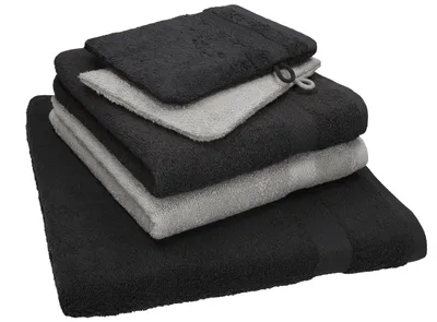 Produktbild von Betz 5 tlg. Handtuch Set SINGLE Pack Farbe  graphit grau - silber grau 1 Duschtuch 2 Handtücher 2 Waschhandschuhe