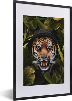 Produktbild von MuchoWow® MuchoWow® Gerahmtes Poster Tiger - Blätter - Pflanzen 40x60 cm - Poster mit zchwarzem Bilderrahmen - Poster in Rahmen
