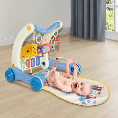 Produktbild von 2 in 1 Lauflernwagen mit Spieldecke,Lauflernhilfe und Laufwagen mit Musik und Spielbogen,Baby Spielzeug für Baby von 12-36 Monaten Blau