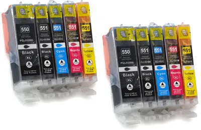Produktbild von 10 Druckerpatronen kompatibel für Canon PGI-550 CLI-551 XL mit Chip Canon Pixma IP 7250 , MG 5450 , MG 6350 , MX 725 , MX 925. 6443B001,6444B001,6445B001,6446B001,6431B001