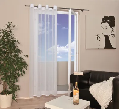 Produktbild von Ösenvorhang Uni Vorhang „Katar“ weiß transparent 140 cm x 235 cm