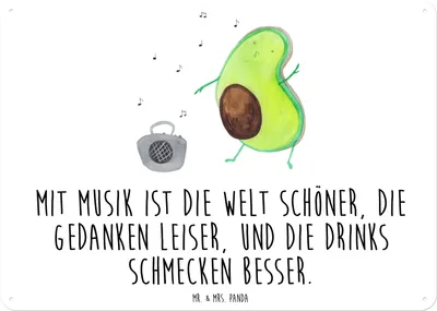 Produktbild von Mr. & Mrs. Panda Schild Avocado Tanzen DIN A6 - Weiß - Geschenk, Urlaub, Retro Blechschild, Musik, Metallschild, Party, Singen, wandtafel, Wandbild, tafel, Feier