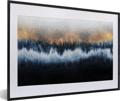 Produktbild von MuchoWow® Gerahmtes Poster Abstrakt - Gold - Luxus - Blau 60x40 cm - Poster mit Schwarzem Bilderrahmen Wandposter Rahmen Foto Bilder - Schlafzimmer - Plakat in Rahmen - Drucken