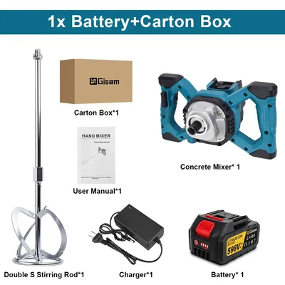 Immagine prodotto di Miscelatore per calcestruzzo e malta a batteria - Agitatore senza spazzole per cemento, intonaco e vernici - 6 velocità - Alimentazione a batteria 18V - 1 batteria inclusa