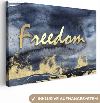 Produktbild von OneMillionCanvasses® - Leinwandbilder - 150x100 cm, Zitat - Freiheit - Gold - Schwarz, Wandbilder Kunstdruck Wanddekoration