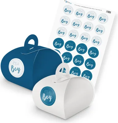 Produktbild von itenga SET It s a Boy (Motiv 76) 24x Geschenkschachtel mit Griff dunkelblau weiß