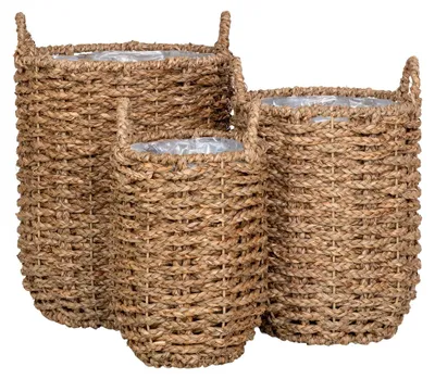 Image de Paniers Hue en jonc de mer naturel avec poignées - Lot de 3