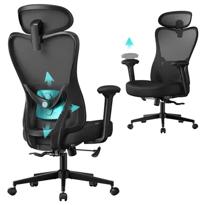 Obrázek produktu pro SONGMICS ergonomická kancelářská židle, židle k psacímu stolu, židle k počítači, nastavitelná bederní opěrka a opěrka hlavy