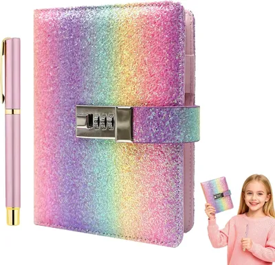 Produktbild von Tagebuch für Mädchen mit Schloss, Kugelschreiber, Regenbogen Design, für Kinder 8 bis 14 Jahre, für