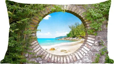 Produktbild von MuchoWow® Zierkissen Sofakissen Wohnzimmer Dekokissen 60x40 cm Strand - Meer - Aussicht - Sommer - Kopfkissen - Polster mit Foto
