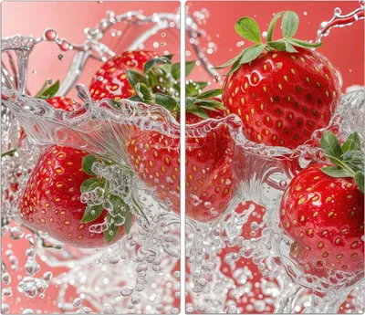 Produktbild von Spritzschutz Herdabdeckplatte Schneidebrett aus Glas Erdbeerspritzer 2-Teilig (60x52cm)