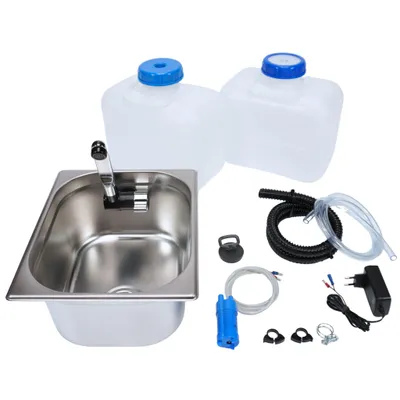 Produktbild von 230V Spüle Bausatz Set 10L Kanister Camping Spülbecken Waschbecken Gartenhaus Marktstand