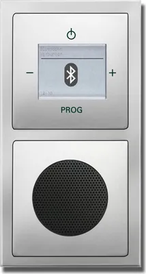 Produktbild von Busch Jäger Unterputz UP Bluetooth Radio 8217 U (8217U) PUR Edelstahl Komplett-Set // Radioeinheit + Lautsprecher + 2-fach Rahmen 1722-866K + Abdeckungen, Unterputzradio (Radio)
