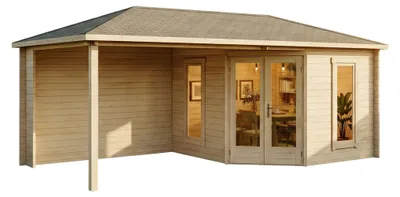 Produktbild von Alpholz 5-Eck Holz-Gartenhaus Liwa 614x317cm Naturbelassen 28mm Wandstärke