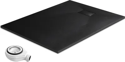 Produktbild von EMKE Duschwanne Flach Rechteckig 120x90cm Duschtasse mit Rutschfeste Struktur in Schwarz Steinoptik inkl. Ablaufgarnitur